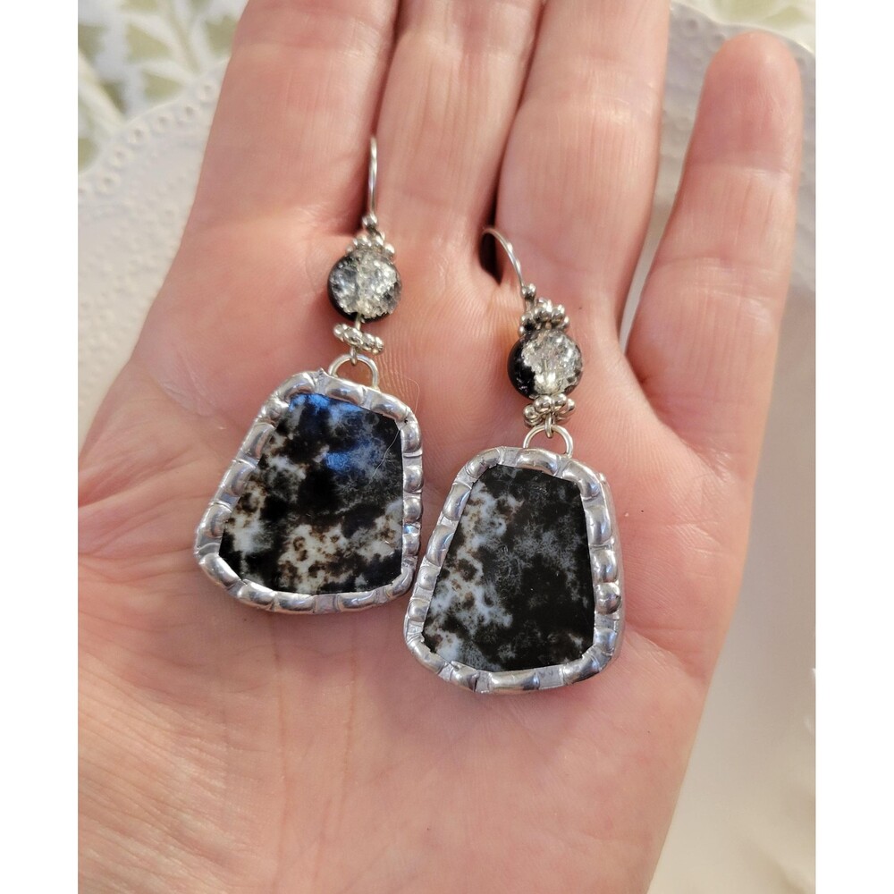 MCM Black & White Speckled Mosaic Tile Soldered Earrings